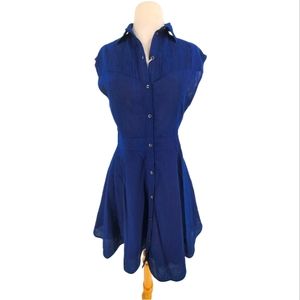 Diesel Dark Wash Blue Pintuck Collared Button Down Sleeveless Cotton Dress Small